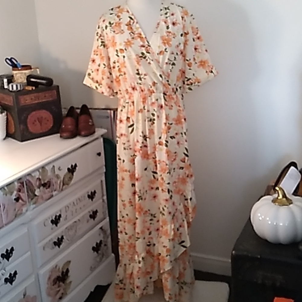 Shein XL summer peach color maxi dress